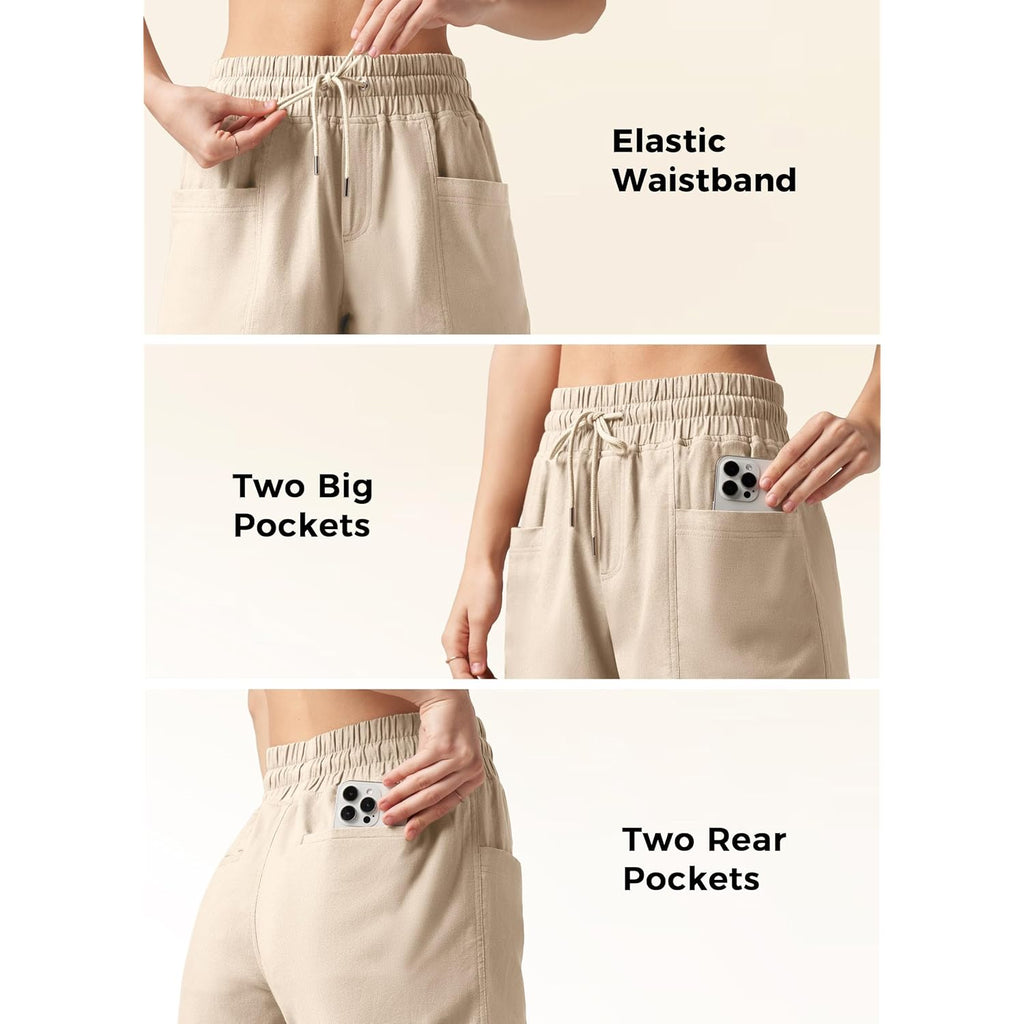 Women's Linen Shorts Casual Summer Shorts High Waisted Comfy Pull On Shorts with Pockets 4"