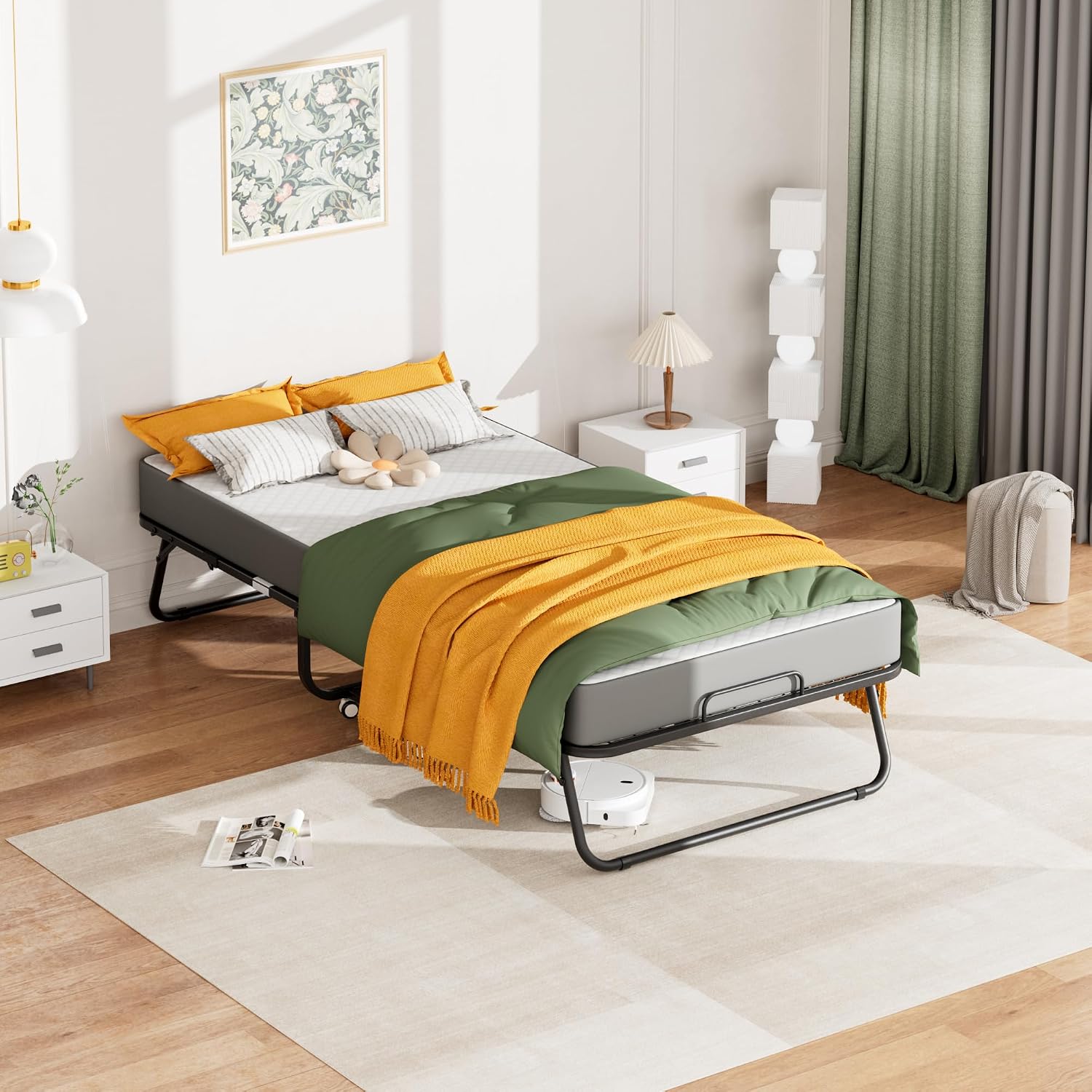 Folding Bed With 5 Inch Mattress, 75” X 38” Portable Rollaway Bed With Memory Mattress And Metal Frame For Adults,Guest, Twin Size,Cot Size
