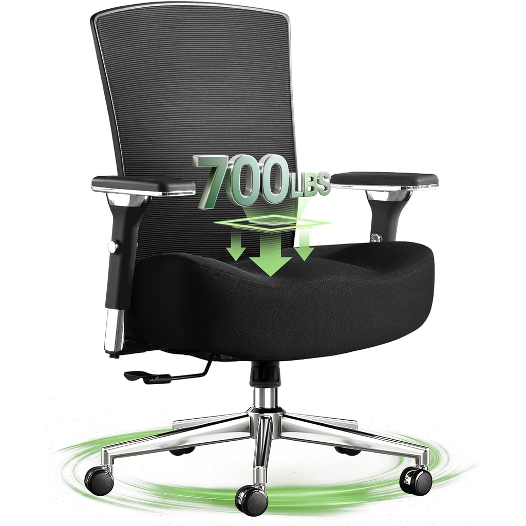 Big And Tall Office Chair 700Lbs With Ergonomic W Wide Thick Seat Cushion, Oversized Mesh Desk Chair With Adjustable Lumbar Support, Computer Chair With Upgraded 4D Armrests