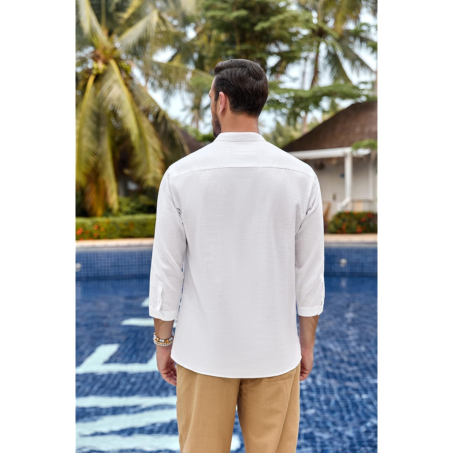Mens Linen Henley Shirts Long Sleeve Hippie Yoga Summer Beach Casual Henleys T-Shirt