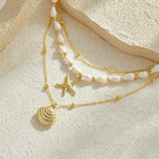 Seashell Starfish Necklace for Women Conch Shell Summer Pearl Beach 14k Gold Layered Dainty Choker
