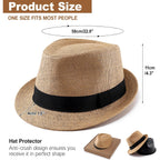 Straw Fedora Hats For Men Women, 1920S Short Brim Trilby Panama Hat Summer Beach Sun Cap