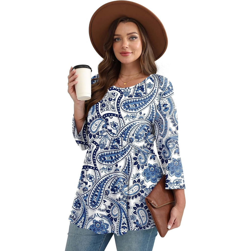 3/4 Length Sleeve Womens Tops Blouses for Women Dressy Casual Spring Fashion Clothing Crew Neck Babydoll Tops