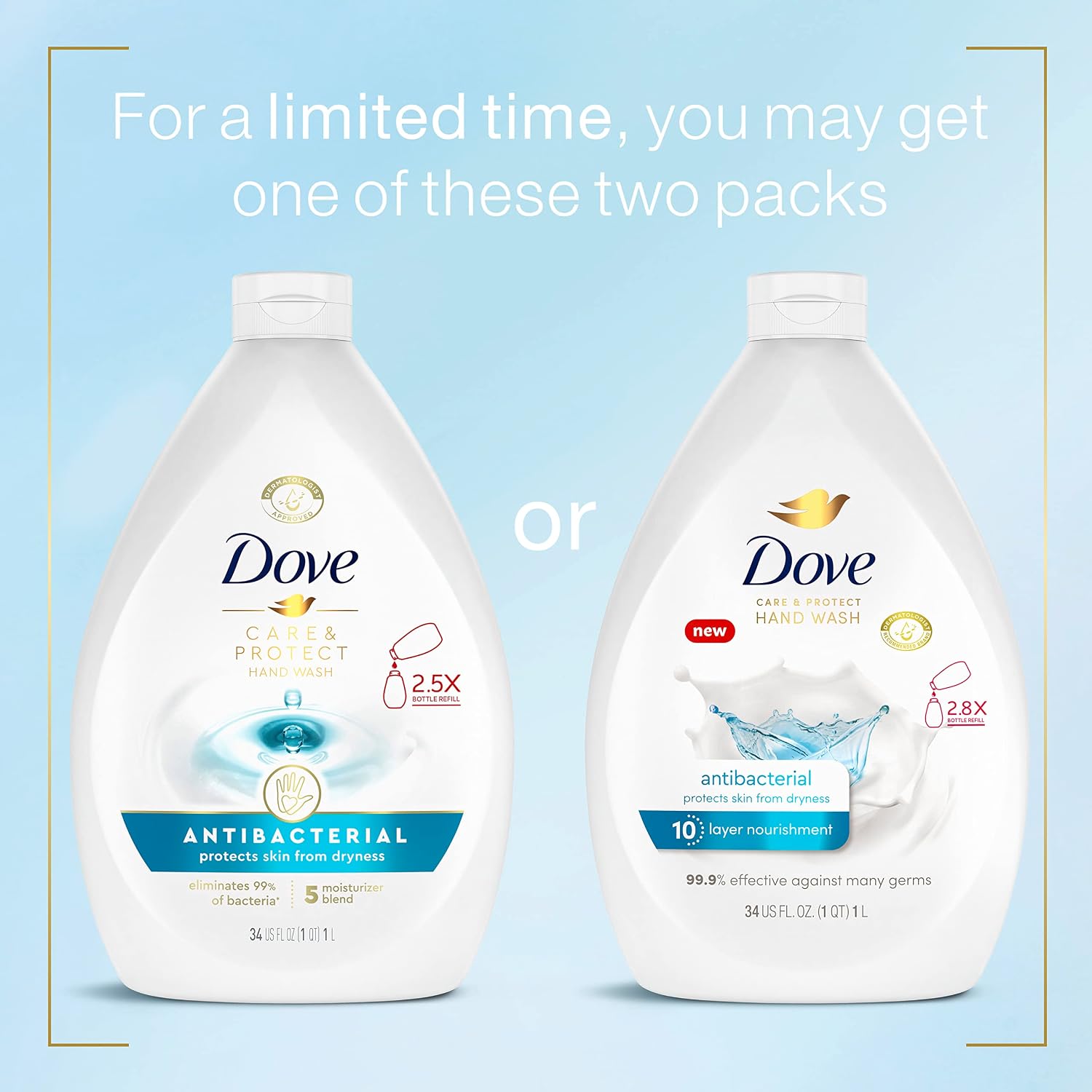 Dove Antibacterial Hand Wash Care & Protect Pack Of 3 Protects Skin From Dryness, Moisturizers More Than The Leading Ordinary Hand Soap, 34 Oz
