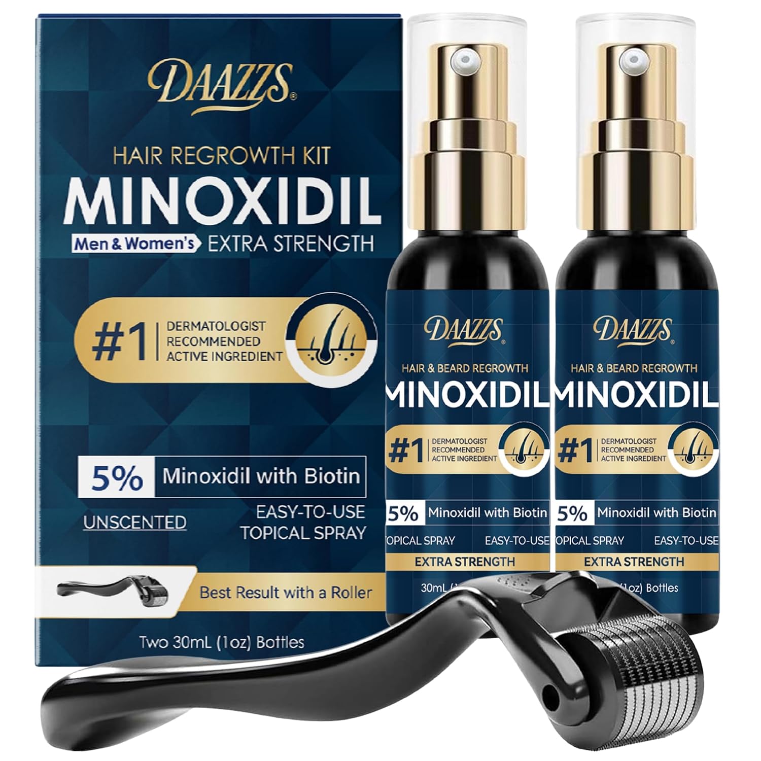 5% Minoxidil Hair Growth For Men And Women: Regrowth Topical Solution For Beard Spray Kit - Extra Strength Treatment With Minoxidil And Biotin For Hair Loss & Thinning (2 Fl Oz, Spray 2Pcs)