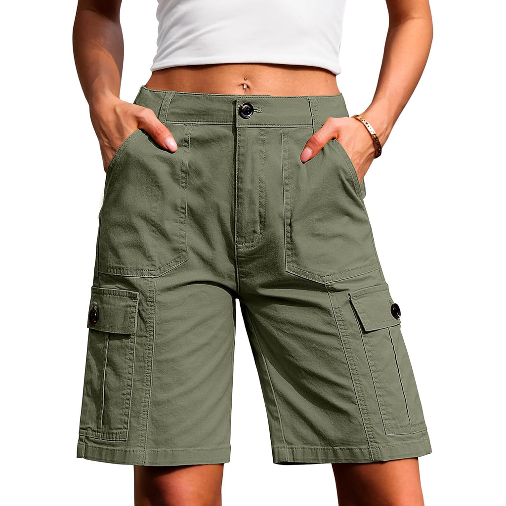 Bermuda Cargo Shorts for Women Casual Long Knee Length High Waisted Stretch Wide Leg Relaxed Fit