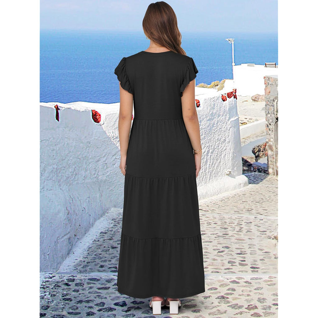 Anrabess Womens Soft Maxi Dresses, Comfy Flowy Tiered Boho Regular Sundress, Summer Casual Wear For Vacation, Beach & Travel