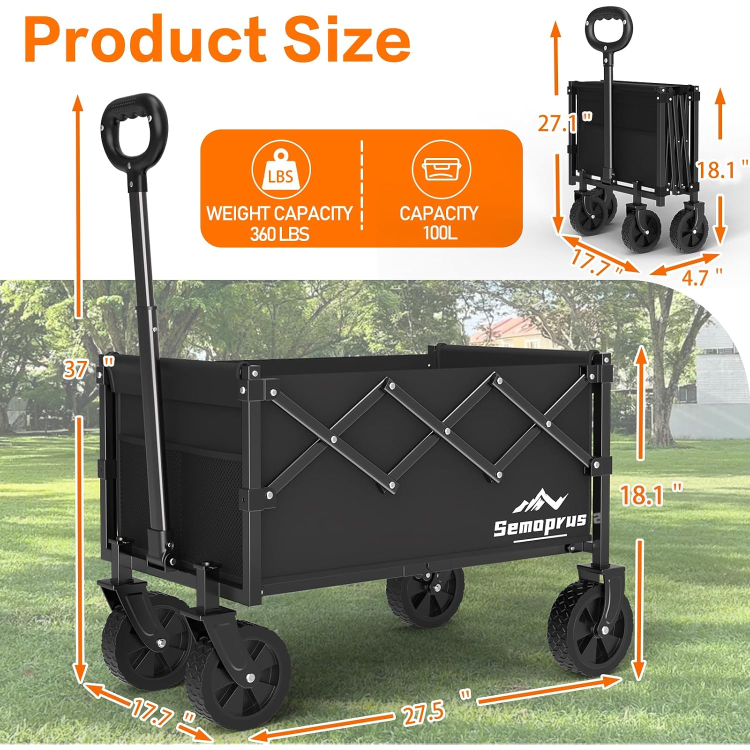 Cozeer Wagons Carts Foldable, 360Lbs Folding Heavy Duty Wagon With Wheels | Portable, Collapsible, Foldable, Lightweight, Heavy Duty Cart For Shopping, Beach, Camping, Sports, Garden, Groceries