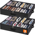 Lifewit Under Bed Shoe Storage Organizer 2 Pack(12 Shoes Cells), 4.3 Inches Profile Fabric Shoes Container Box With Clear Cover, Foldable Storage Bag With 2 Handles, Fits 12 To 24 Pairs