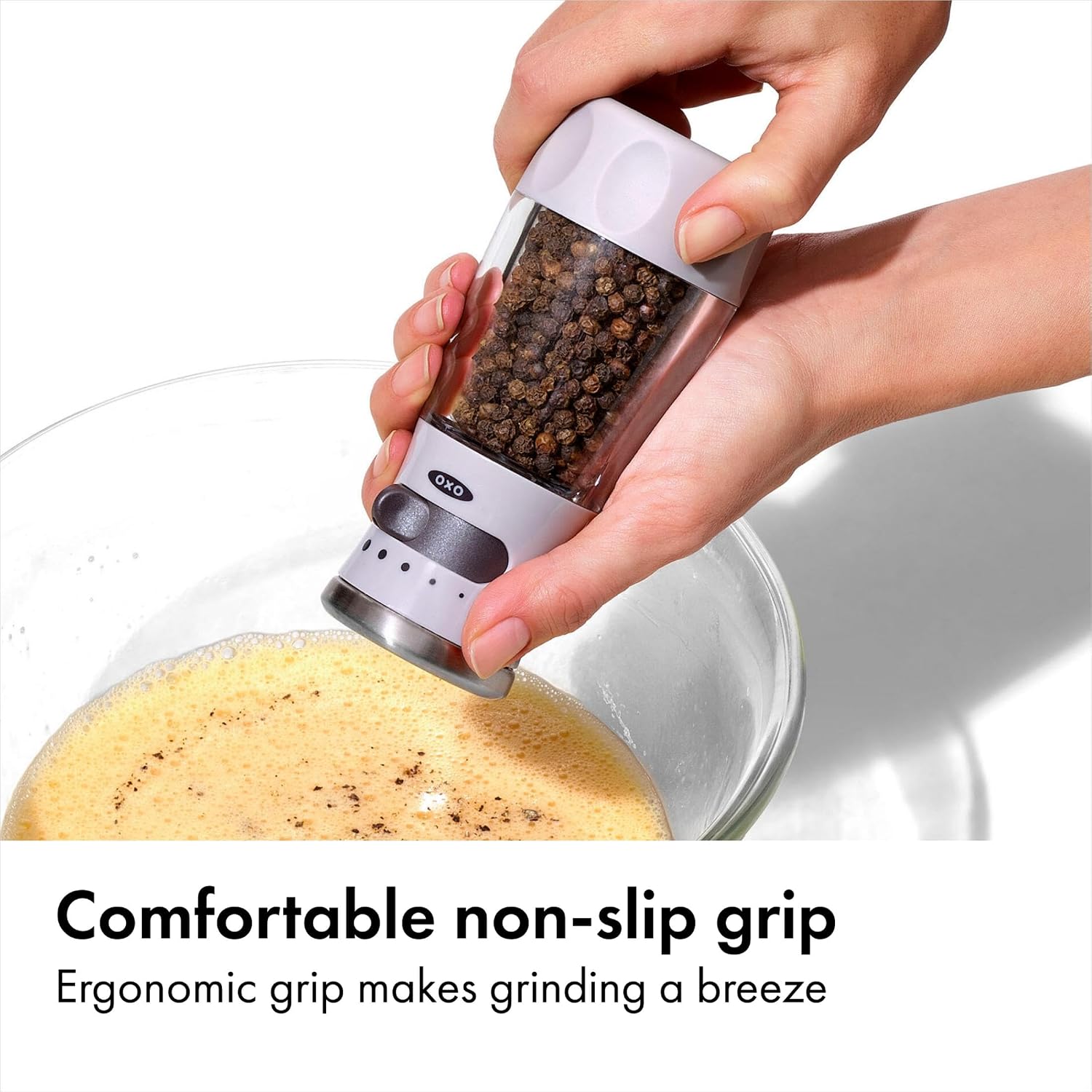 Oxo Good Grips Contoured Mess-Free Pepper Grinder, Adjustable Ceramic Grinder With Five Settings, Black Pepper Mill For Home And Kitchen, Spice Tool And Kitchen Gadget