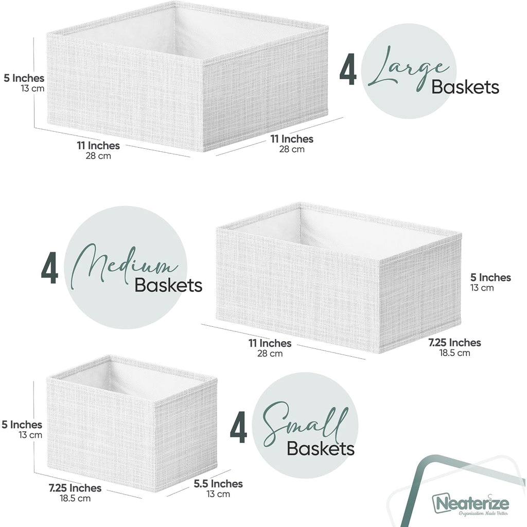 Drawer Organizer Clothes Set Of 12 White-Grey - Dresser Organizer For Nursery, Bedroom, Closet - Perfect Baby Clothes Organizer And Storage & General Nursery Organization Or Dresser Drawer Organizers