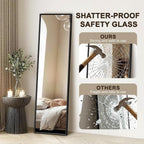 Fictor Full Length Mirror With Stand, Floor Standing Mirror Full Body, Hd Shatterproof Black Frame Wall Mirror For Bedroom, Living Room, Dressing Room & Entryway, 56"X15"