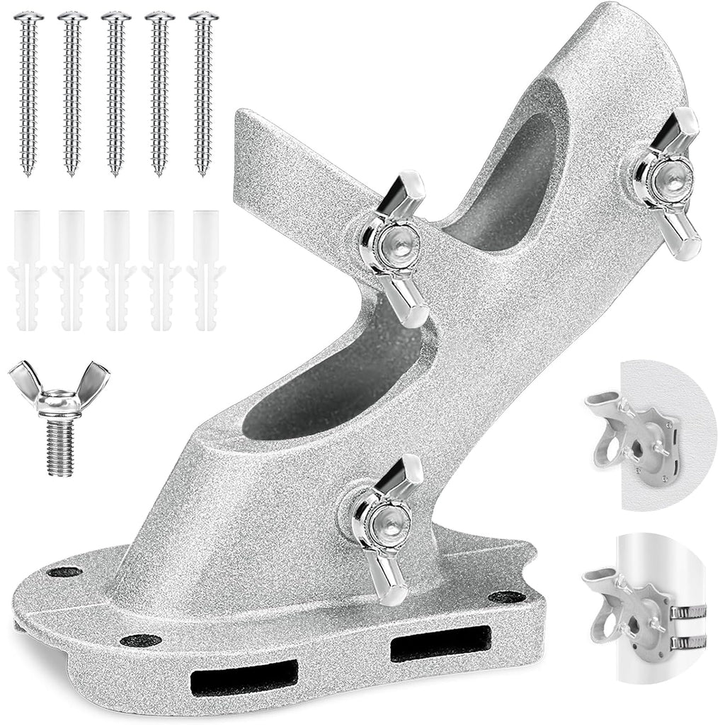 1" Flag Pole Holder For Outside House, Reeron 2-Positions Metal Flagpole Bracket Mounts, Aluminium Rustproof Flag Pole Wall Porch Mounting Brackets With 3 Fixed Holes & Steel Hardwares (Silver-1 Pack)