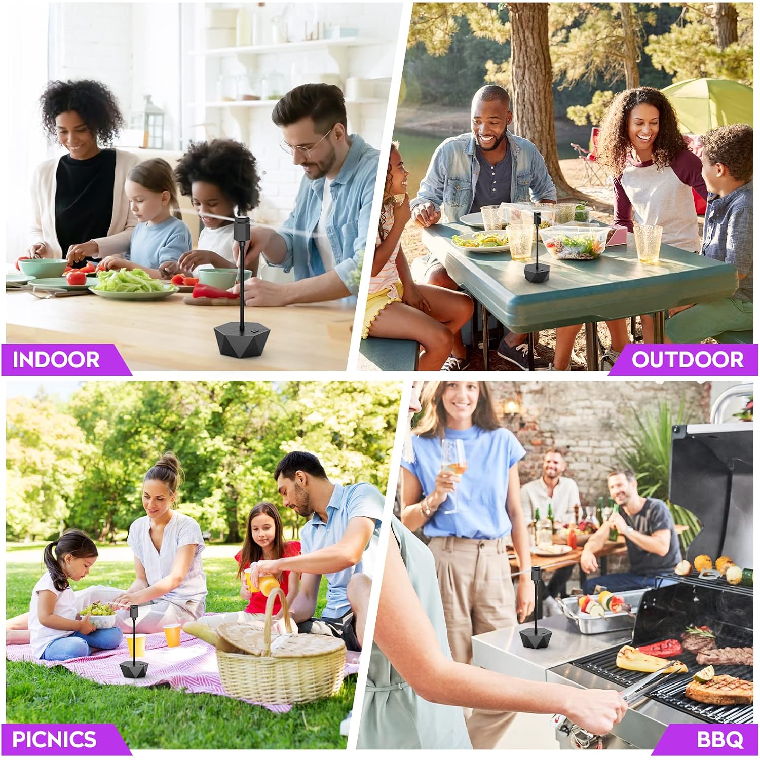 Fly Fans For Tables, Fly Repellent Fan Outdoor Indoor Keep Flies Away, Fly Repellent Fans For Tables With Holographic Blades For Picnic, Party, Restaurant, Kitchen, And Bbq, 4 Pack Black