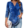 Womens 3/4 Length Sleeve Tops V Neck Tunic Casual Dressy Blouse Floral Printed Shirts