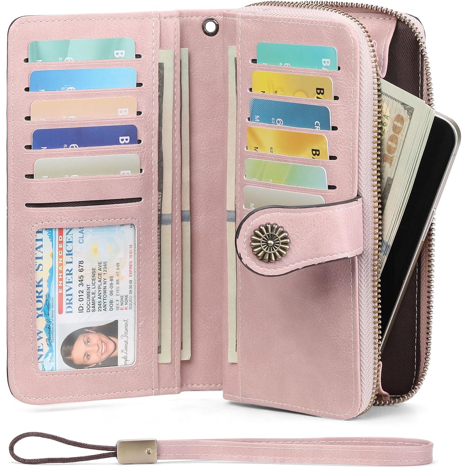 Wallets for Women Leather Credit Card Holder with RFID Blocking Holder Bifold Wristlet Clutch Wallet