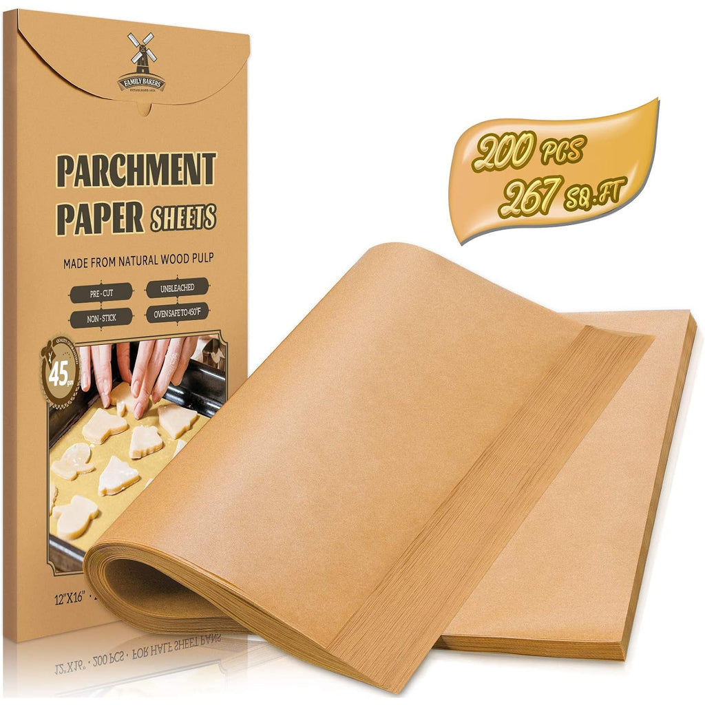 200 Pcs Parchment Paper Sheets, 12 X 16 Inch, Precut Non-Stick Parchment Sheets For Baking, Cooking, Grilling, Air Fryer And Steaming - Unbleached, Fit For Half Sheet Pans