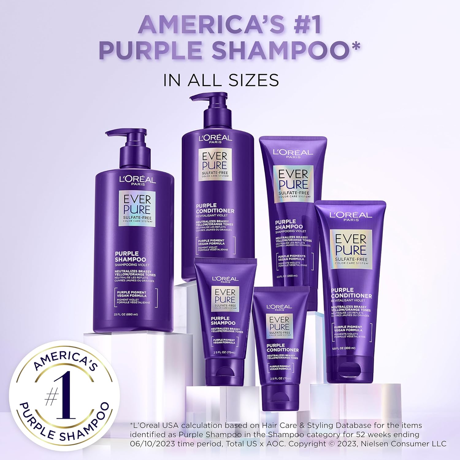 L'Oreal Paris Everpure Purple Shampoo And Conditioner Set, Sulfate-Free Brass Toning For Blonde, Bleached, Highlighted, Silver Or Gray Color-Treated Hair, 13.6 Fl Oz Set