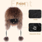 Fur Story Women's Fur Trapper Hat with Sheepskin Earflap Warm Hat Winter hat with Pom Pom