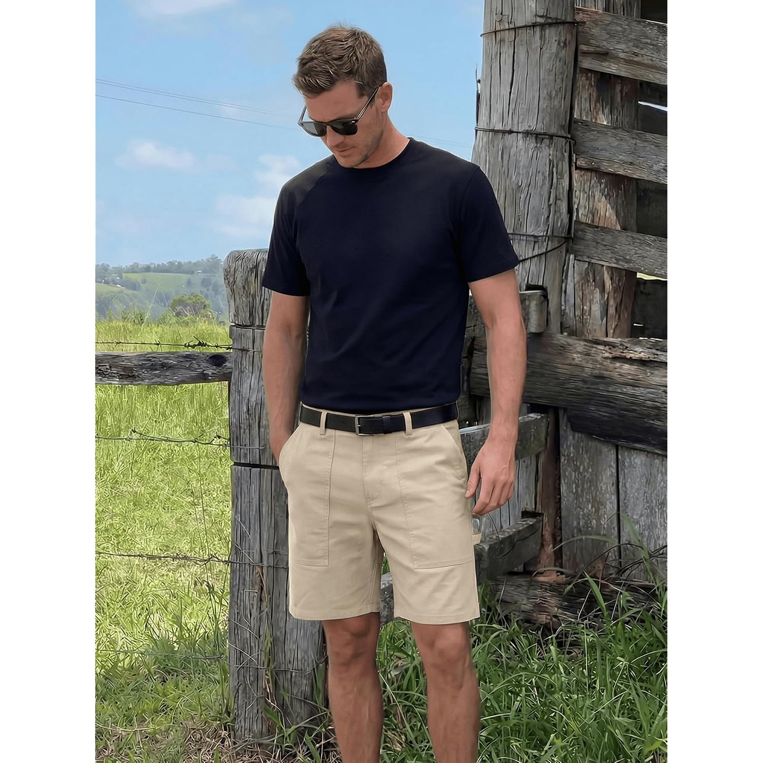 Jmierr Men'S Cotton Carpenter Work Shorts - Button & Elastic Waist, Multi-Pocket Casual Shorts