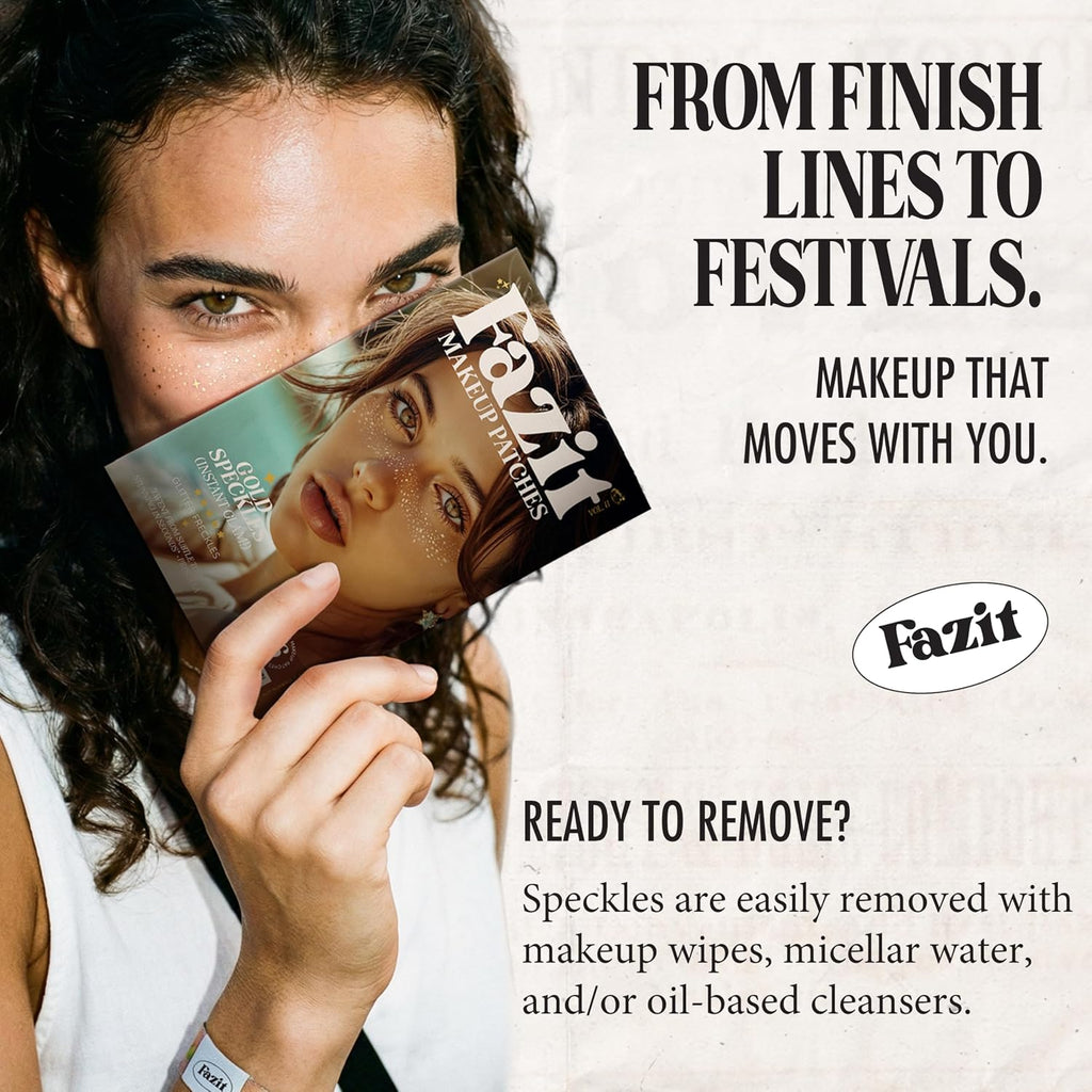 Fazit Gold Speckles - Glitter Freckle Makeup Patches - Shimmering Faux Freckles & Body Glitter - Waterproof, Long-Lasting Instant Glamour For Festivals & Parties - 6 Temporary Makeup Patches Per Pack