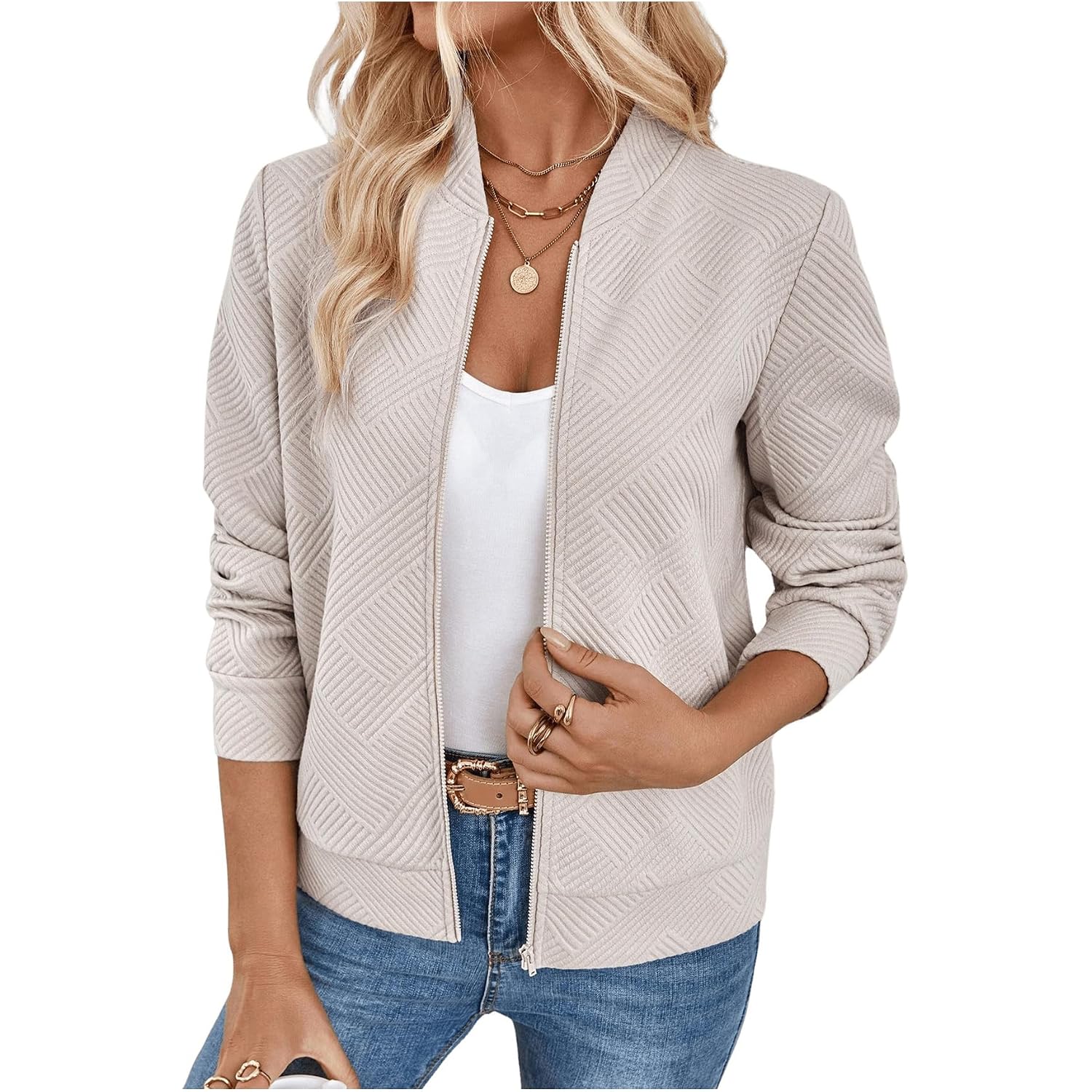 Verdusa Women'S Zip Up Bomber Jacket Casual Lightweight Coat Airport Outfit