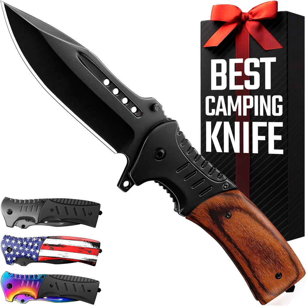 Grand Way Pocket Knife Spring Assisted Folding Knives - Best Camping Hunting Fishing Hiking Survival Knife - Travel Accessories Gear - Stocking Stuffers for Men 0207