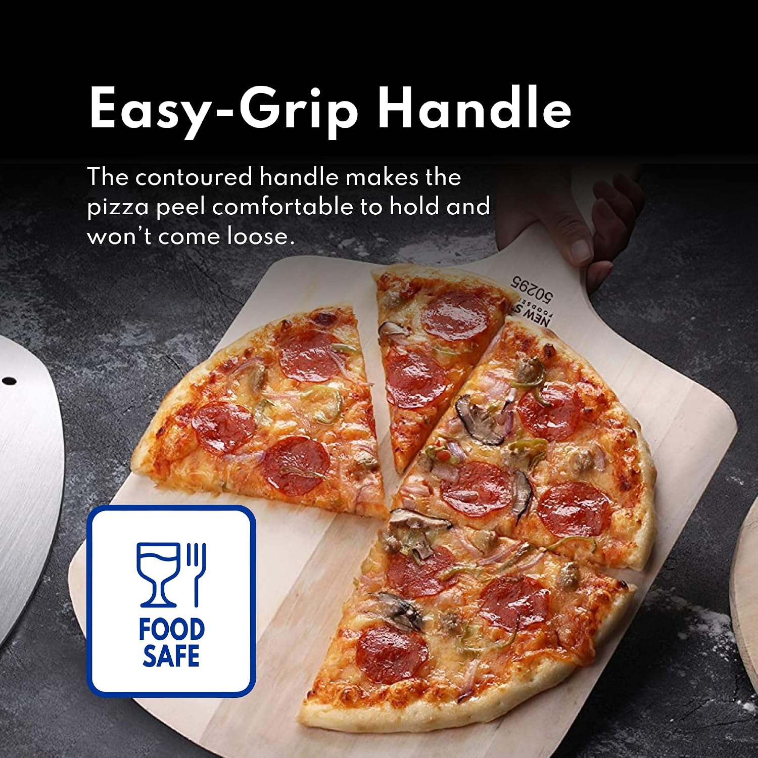 New Star Foodservice 50295 Restaurant-Grade Wooden Pizza Peel, 16" L X 14" W Plate, With 8" L Wooden Handle, 24" Overall Length