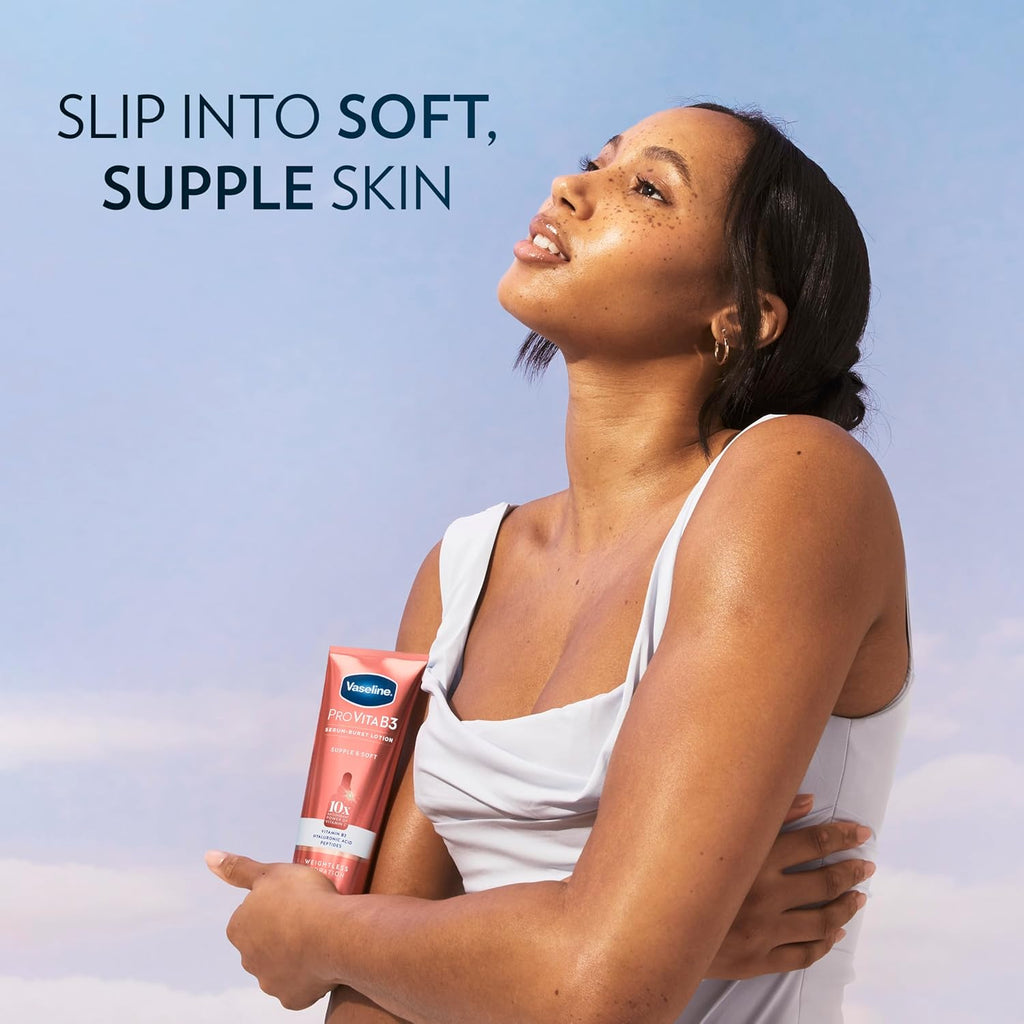 Vaseline Pro VitaB3 Serum Burst Lotion Supple & Soft Healthy, Hydrated Skin, Lightweight 10x Antioxidant Power of Vitamin C with Vitamin B3, Hyaluronic Acid & Peptides, 7.5 fl oz