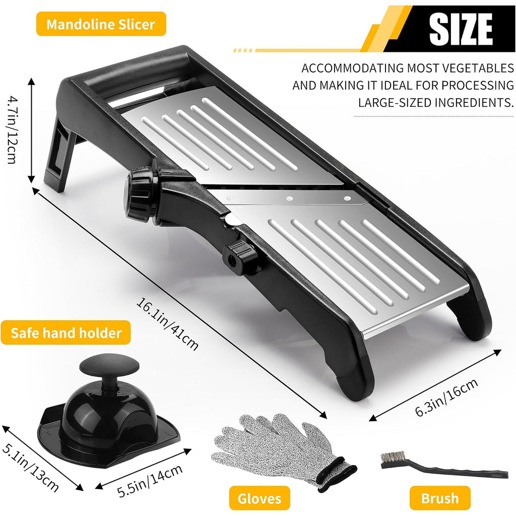 -Bingbing- Mandoline Slicer For Kitchen, 7-In-1 Adjustable Vegetable Slicer | Stainless Steel Food Slicer, Adjustable Blade, Slices, Julienne, Waffle And French Fries Cut, Includes Gloves And Brush