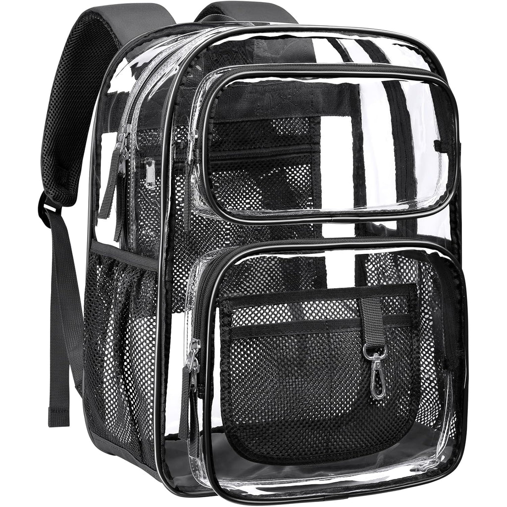 Clear Backpack For School - 17 Inch Heavy Duty Clear Bookbag | 2 Front Pockets, Reinforced 900D Oxford Base, Padded Straps, 0.5Mm Thick Pvc, Fit 16"Laptop, Load 22 Lbs. Age 12+ Students