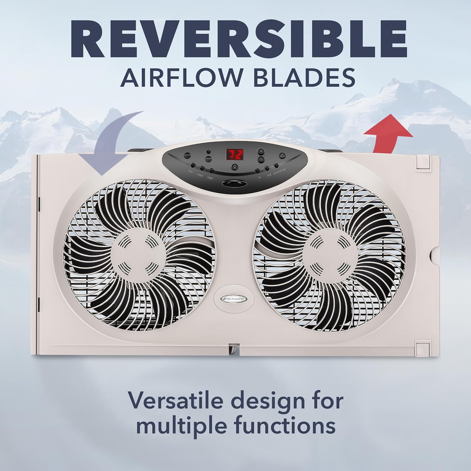 Bionaire Window Fan With Reversible Airflow Blades – 3-Speed Settings, Programmable Thermostat, Led Display, Remote Control, Fits 24–36" Windows, No Assembly Required