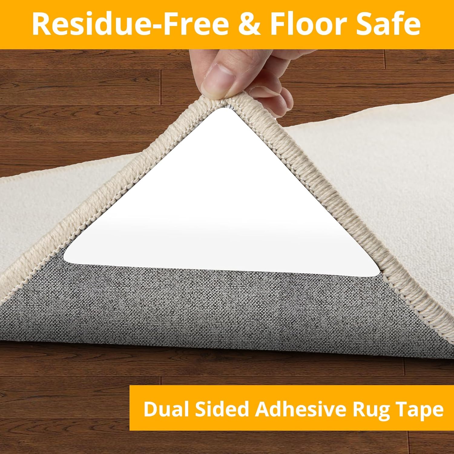 Daisyhome 12 PCS Rug Tape, Rug Pad Gripper for Hardwood Floors, Double Sided Adhesive Carpet Tape, Reusable Anti Slip Rug Grips for Area Rugs to Keep Rugs in Place