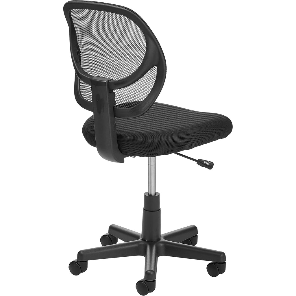 Amazon Basics Low Back Office Chair, Breathable Mesh, Height Adjustable, Padded Seat, Rolling Wheels, Swivel, Back Support, Sturdy, 21.25" D X 22.5" W X 38" H, Black