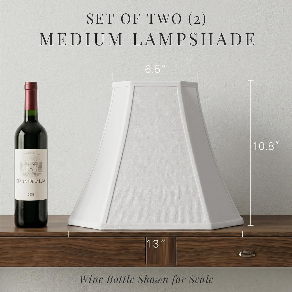 2-Pack White Square Cut Corner Lamp Shades, 6.5" Top × 13" Bottom × 10.8" Height, Spider Fitter – Medium Shade For Table Lamps, Foldable Bell Fabric Lampshade, Modern & Minimalist Home Decor.