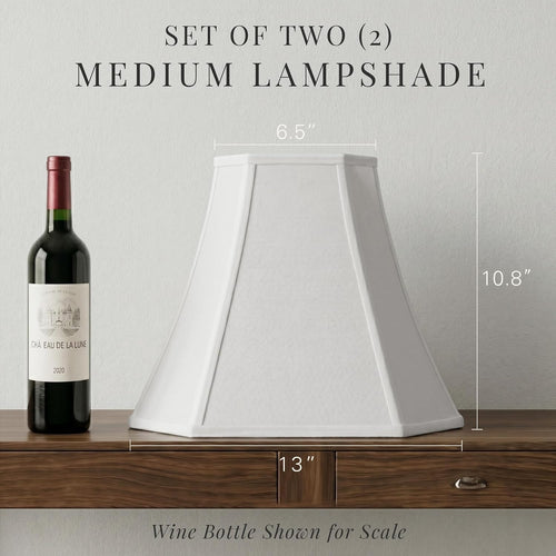 2-Pack White Square Cut Corner Lamp Shades, 6.5" Top × 13" Bottom × 10.8" Height, Spider Fitter – Medium Shade For Table Lamps, Foldable Bell Fabric Lampshade, Modern & Minimalist Home Decor.