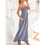 Cupshe Womens Summer Maxi Dress Casual Sleeveless Square Neck Striped Beach Long Dress With Pockets