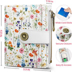 Small Wallet For Women, Rfid Blocking Bifold Card Holder Wallet With 10 Card Slots, Cash Compartment, Zipper Coin Pocket & Id Window, Cute Soft Vegan Leather Compact Wallet, Wildflower