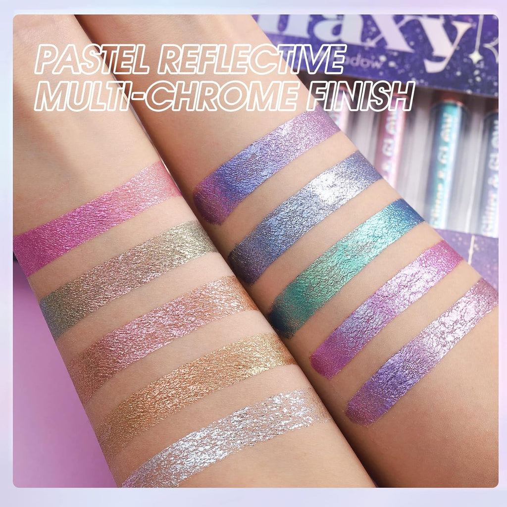 BestLand Liquid Glitter Eyeshadow Set, Multichrome Glitter Shimmer Eye Looks Waterproof Long Lasting Quick-Drying Sparkling Eye Shadow Liquid Highlighter Christmas Makeup Kits (Magic Color)
