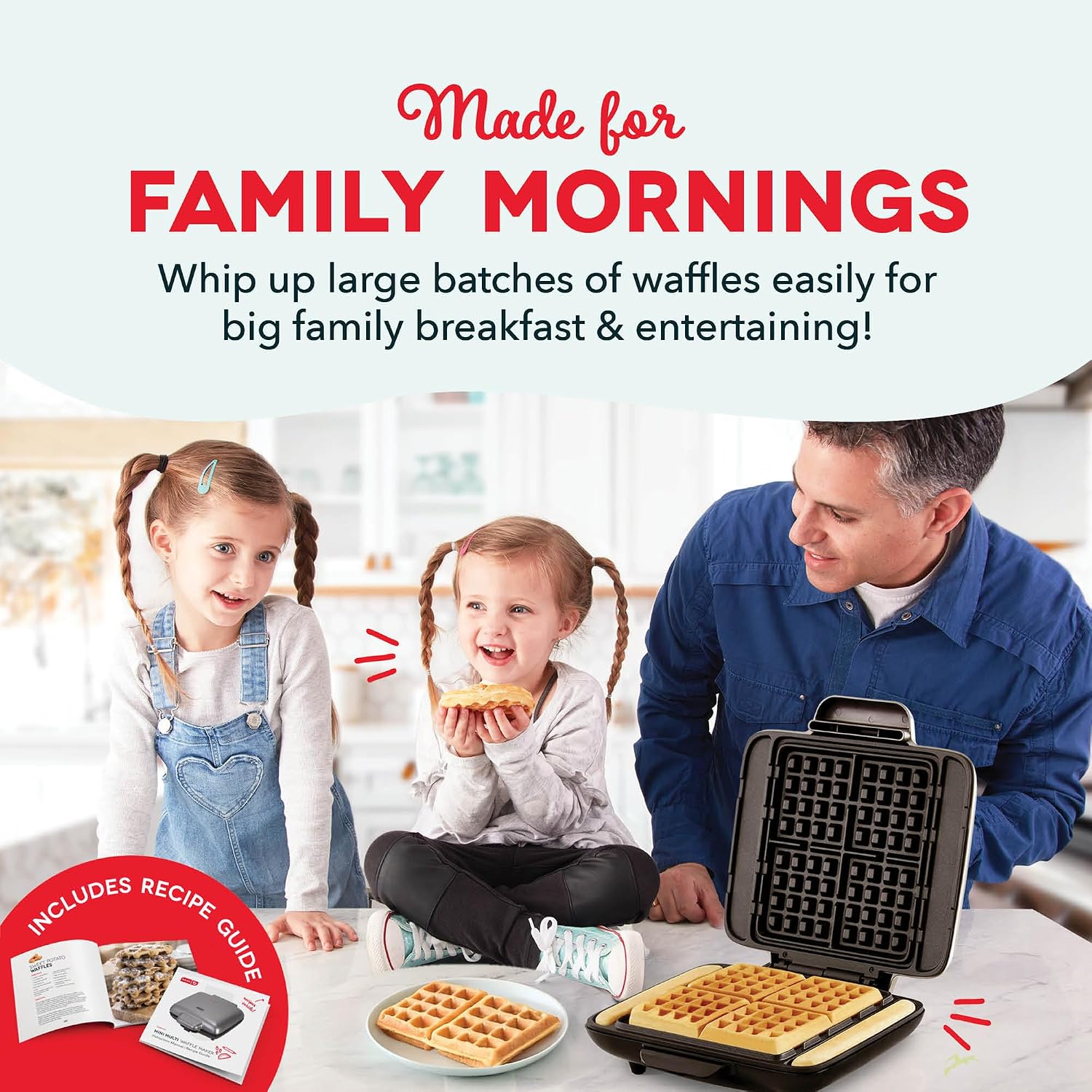 Dash No-Drip Waffle Maker - Makes Four Waffles At Once For Hassle-Free Breakfasts - Dual Nonstick Heating Plates & Quick Heat-Up System - Easy-Release Surface - Silver