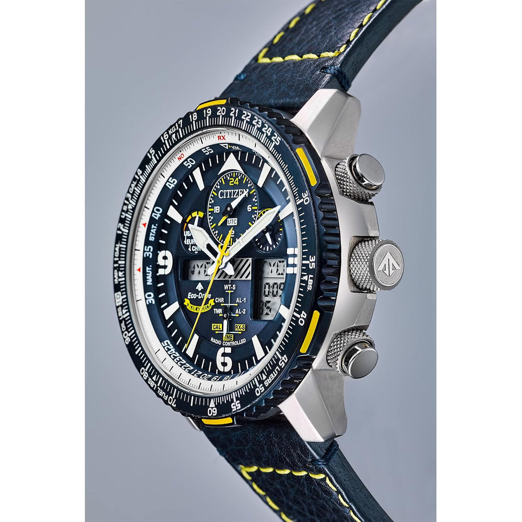 Citizen Men'S Eco-Drive Promaster Air Skyhawk Atomic Time Keeping Pilot Watch In Stainless Steel With Blue Leather Strap, Blue Dial (Model: Jy8078-01L)