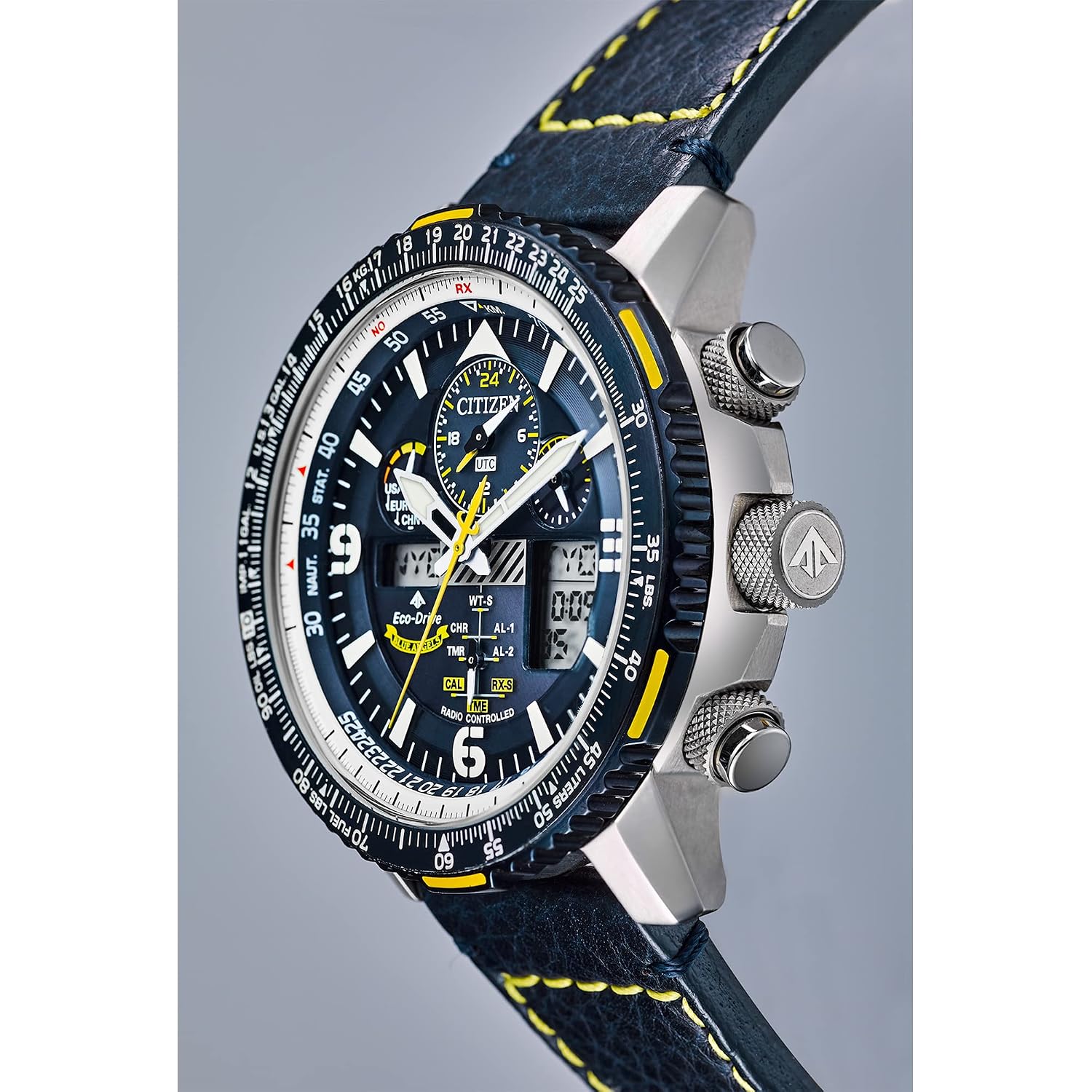 Citizen Men'S Eco-Drive Promaster Air Skyhawk Atomic Time Keeping Pilot Watch In Stainless Steel With Blue Leather Strap, Blue Dial (Model: Jy8078-01L)