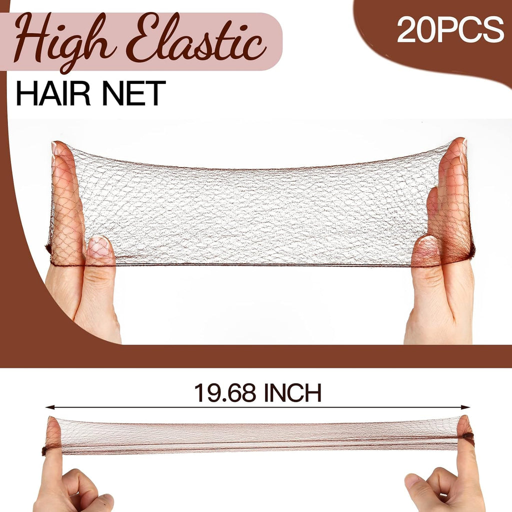 Fandamei Hair Accessories Set: 20Pcs Mesh Hair Nets Invisible And 40Pcs U Shaped Hair Pins For Women, Girls, Ballet Bun Maker & Dance (Hair Nets- 20 Inch(50Cm), Hair Pins- 2.4 Inch(6Cm)), Brown