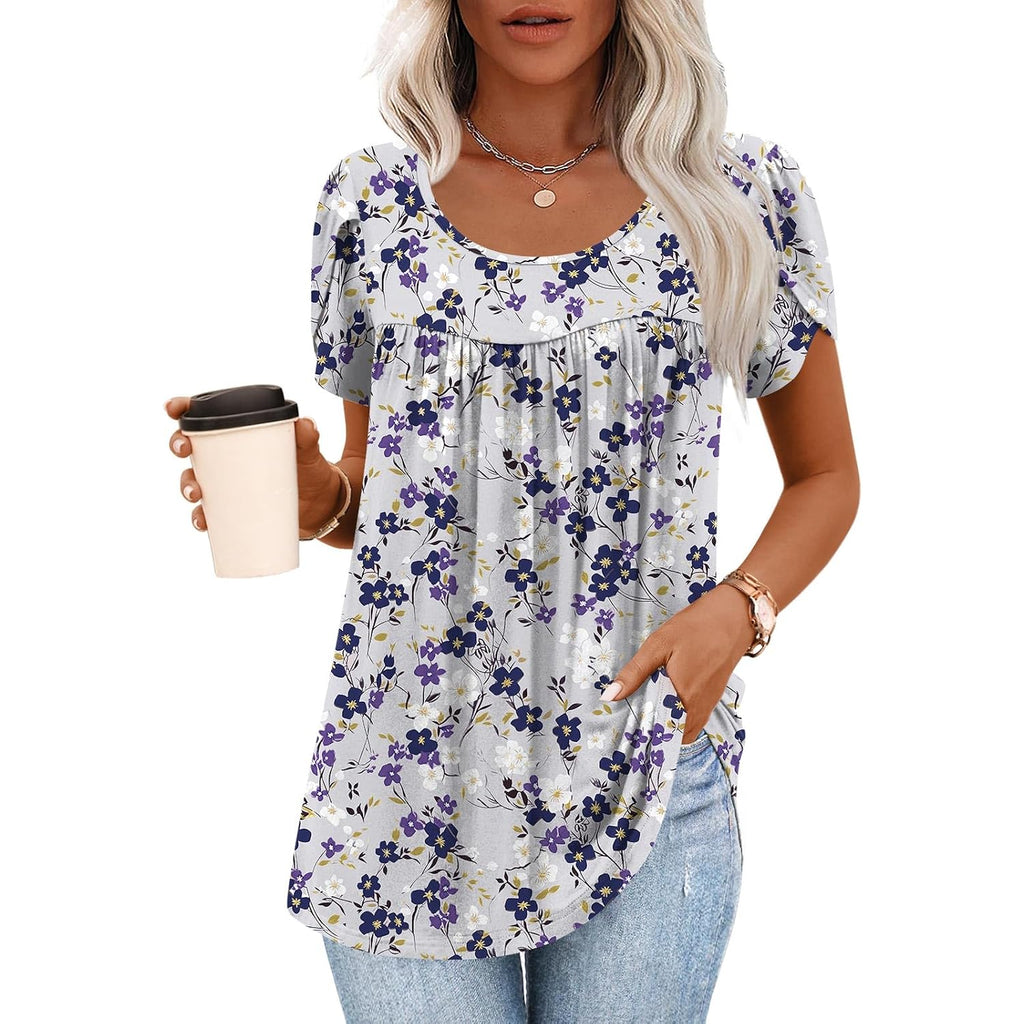 Anymiss 2026 Womens Spring Tunic Tops Summer Casual Loose Fit Short Sleeve T Shirts M-3XL