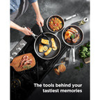 Frying Pans Non Stick, Hybrid Ceramic With Lid, 12 Inch Tri-Ply Stainless Steel Skillet, Non-Toxic, PFAS/PFOA/PTFE Free, Metal Utensil Safe, Dishwasher & Oven Safe