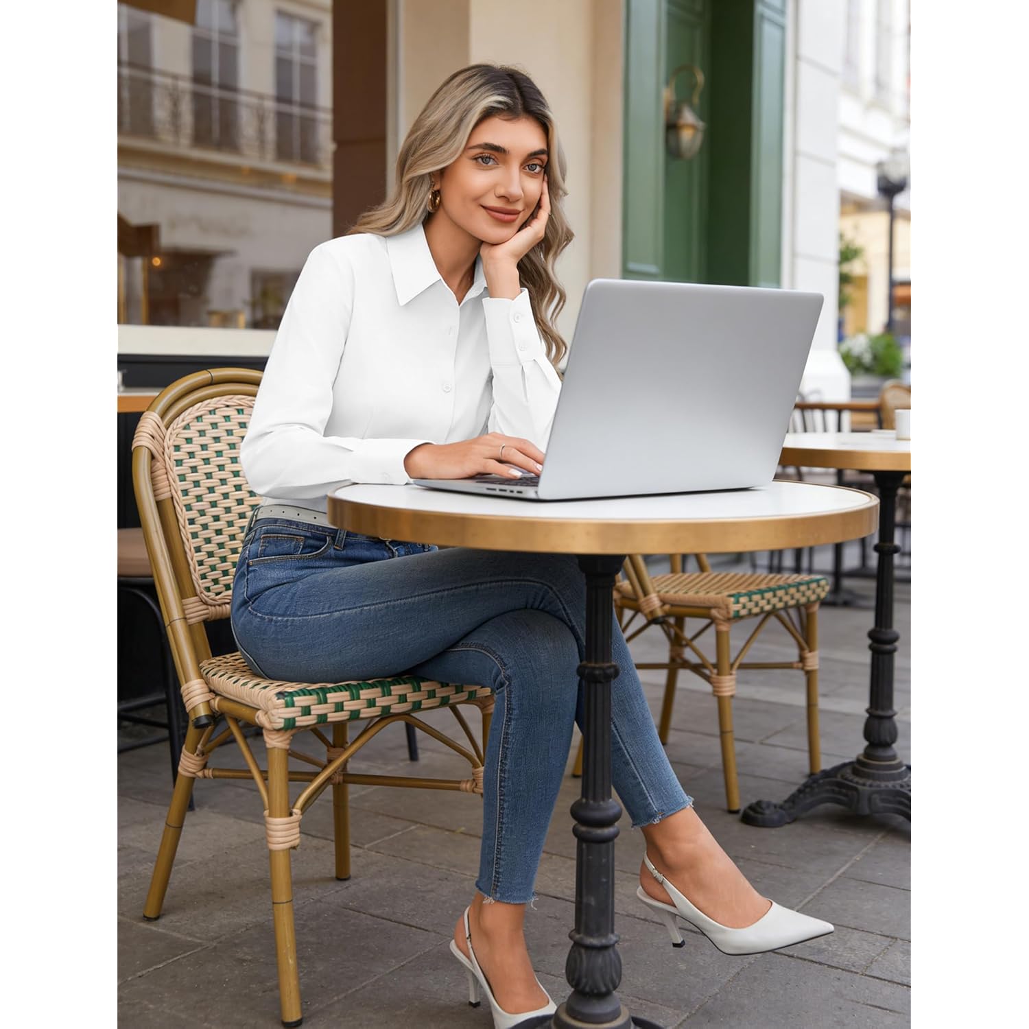 Button Down Shirts for Women Wrinkle Free Long Sleeve Collared Dress Blouses Casual Work Office Tunics Tops