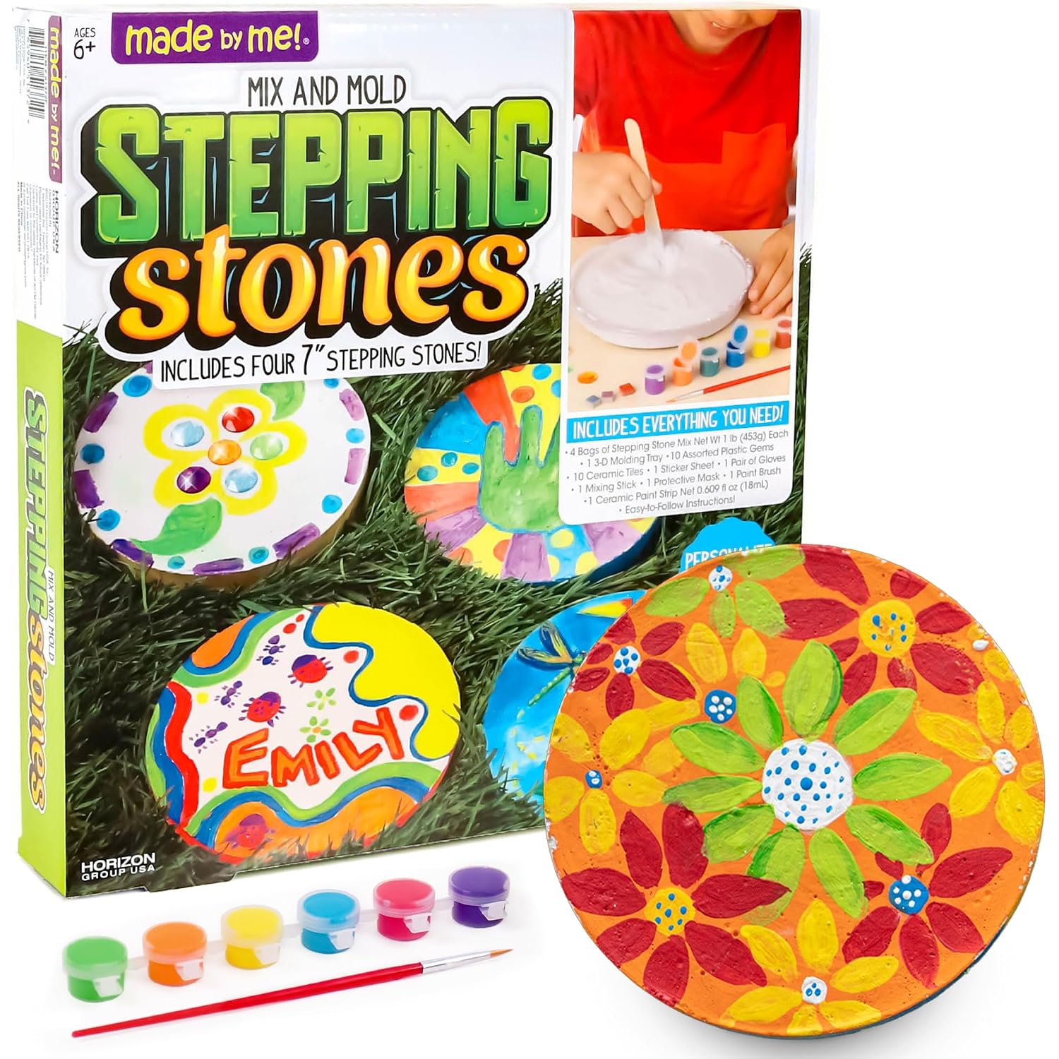 Made By Me Mix & Mold Your Own & Make 4 Diy Personalized Stepping Stones, Great Spring & Summer Weekend Activity, Perfect Keepsake, Birthday Party Idea For Kids Ages 5, 6, 7, 8, 9, Multicolor