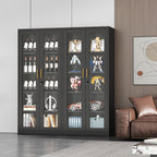 Lockable Display Cabinet With Glass Doors, Curio Cabinets With 4 Adjustable Shelves, Liquor Bookcase Bookshelf With Doors, Metal Storage Cabinet For Living Room Pantry, Black