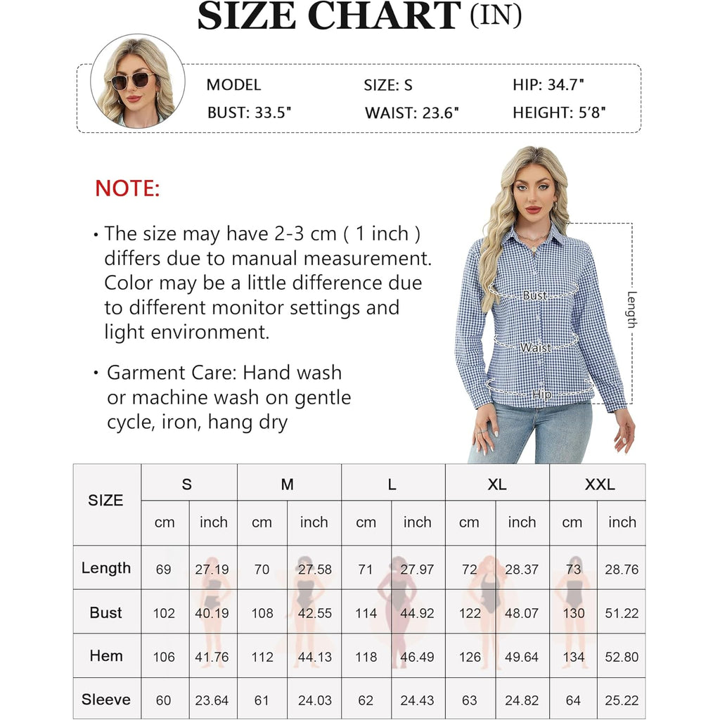 Womens Long Sleeve Button Down Shirts Casual Loose Fit Cotton Collared Blouses