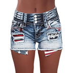 Distressed Jean Shorts for Women High Waist American Flag Button Fly Raw Hem Denim Shorts
